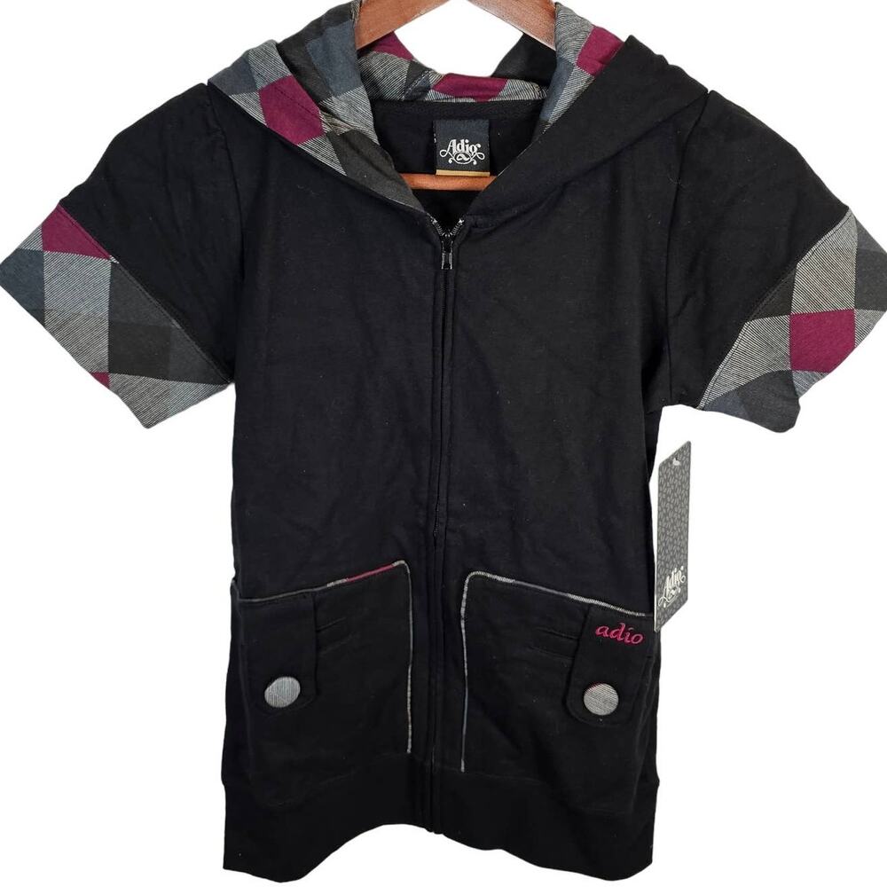 Adio Footwear Kids Youth Girl Small Skateboarding 90s Vintage Plaid Hooded Shirt